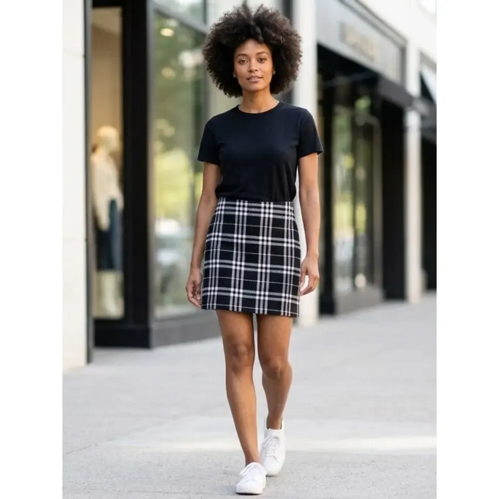 J.Crew Black White Plaid Skirt Women Size 10